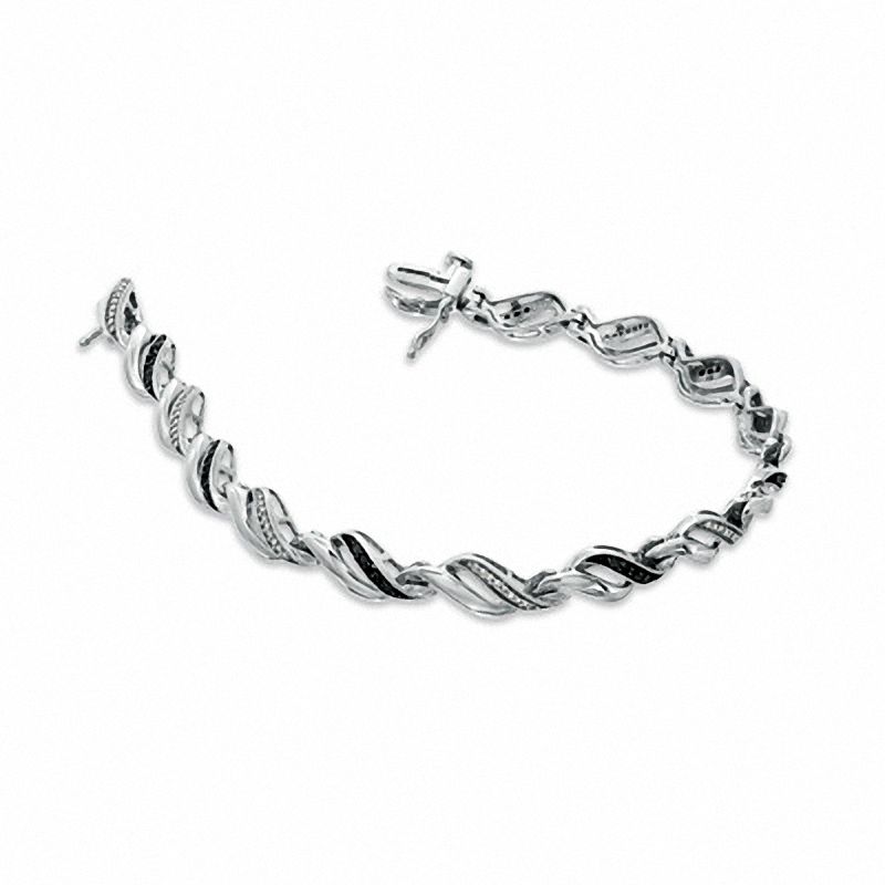 Previously Owned - 0.33 CT. T.W. Enhanced Black and White Diamond Waves Bracelet in Sterling Silver