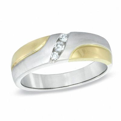 Previously Owned - Ladies' Diamond Accent Wedding Band in 10K Two-Tone Gold