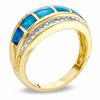 Previously Owned - Cabochon Lab-Created Opal Inlay and 0.19 CT. T.W. Diamond Band in 10K Gold