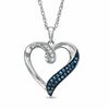 Previously Owned - 0.16 CT. T.W. Enhanced Blue and White Diamond Heart Pendant in Sterling Silver