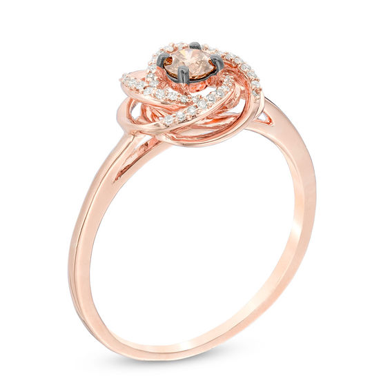 Previously Owned - 0.25 CT. T.W. Champagne and White Diamond Love Knot Ring in 10K Rose Gold