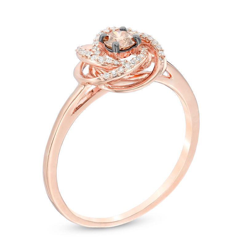 Previously Owned - 0.25 CT. T.W. Champagne and White Diamond Love Knot Ring in 10K Rose Gold