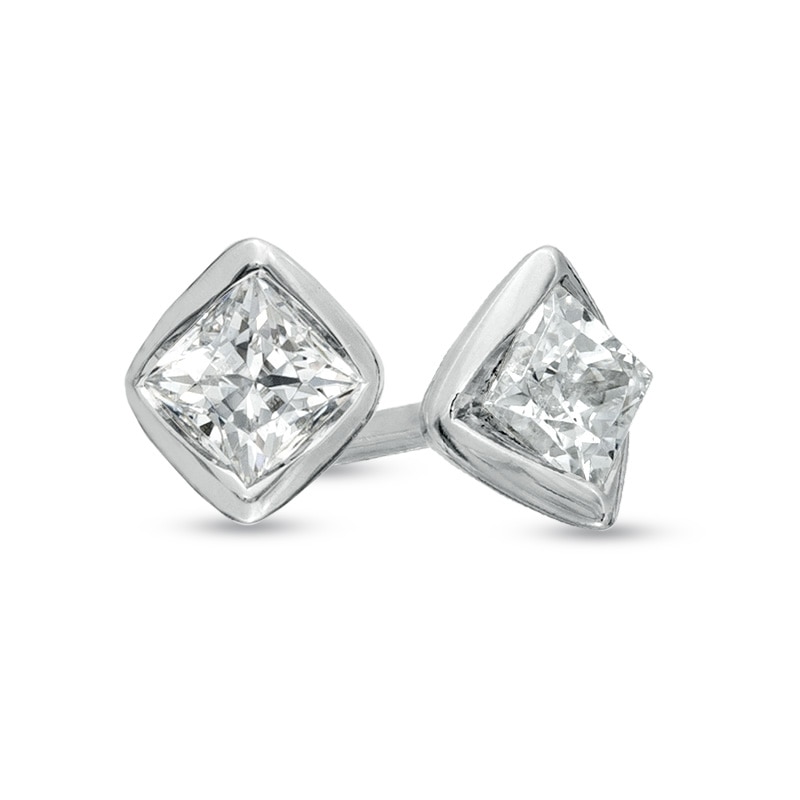 Previously Owned - 0.20 CT. T.W. Canadian Princess-Cut Diamond Earrings in 14K White Gold (I/I2)|Peoples Jewellers