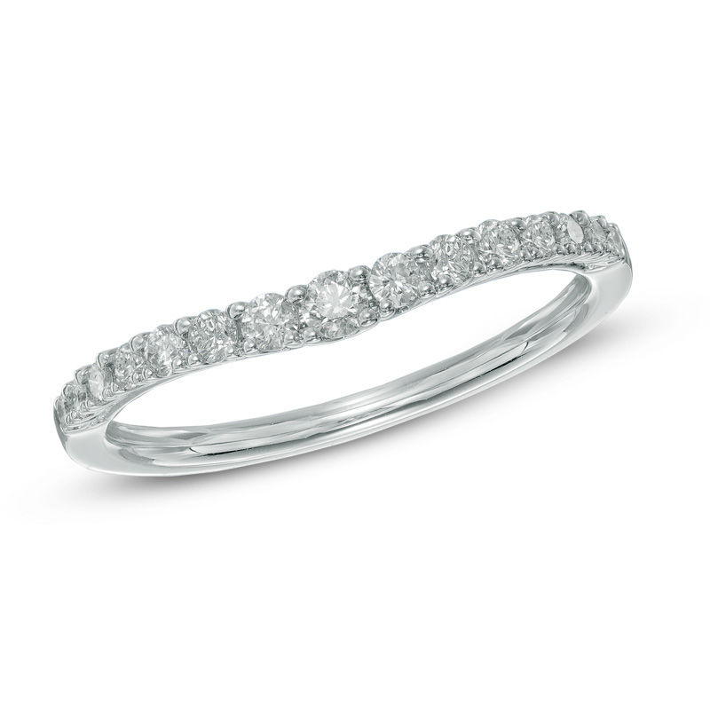 Main Image 1 of Previously Owned - 0.33 CT. T.W. Diamond Contour Wedding Band in 14K White Gold