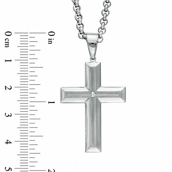 Previously Owned - Men's Diamond Accent Cross Pendant in Stainless Steel - 24"