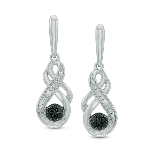 Previously Owned - 0.10 CT. T.W. Enhanced Black and White Diamond Beaded Infinity Drop Earrings in Sterling Silver