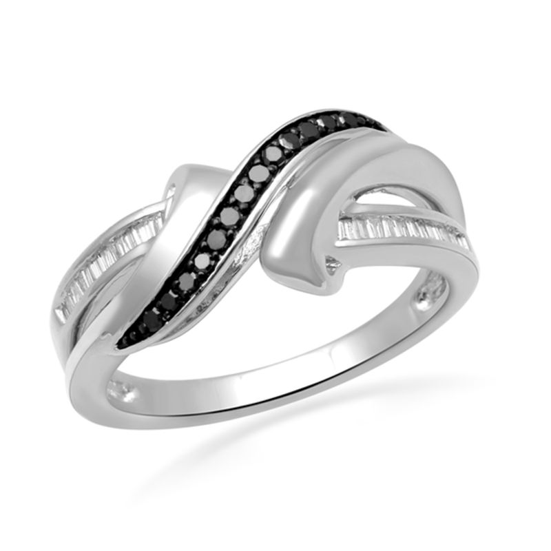 Previously Owned - 0.25 CT. T.W. Enhanced Black and White Diamond Ribbon Wrap Ring in Sterling Silver|Peoples Jewellers