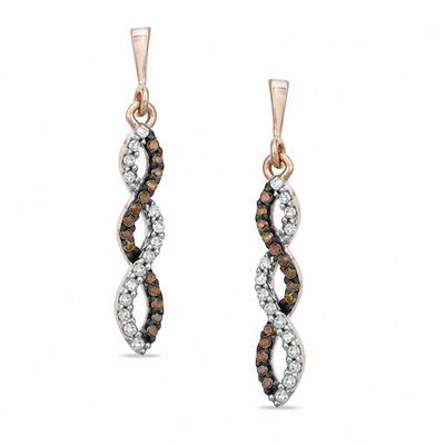 Previously Owned - 0.15 CT. T.W. Enhanced Cognac and White Diamond Winding Drop Earrings in 10K Rose Gold