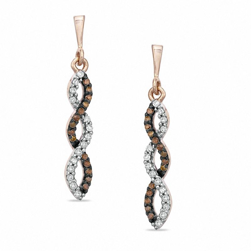 Previously Owned - 0.15 CT. T.W. Enhanced Cognac and White Diamond Winding Drop Earrings in 10K Rose Gold|Peoples Jewellers
