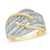 Previously Owned - 1.00 CT. T.W. Baguette and Round Diamond Layered Waves Ring in 10K Gold