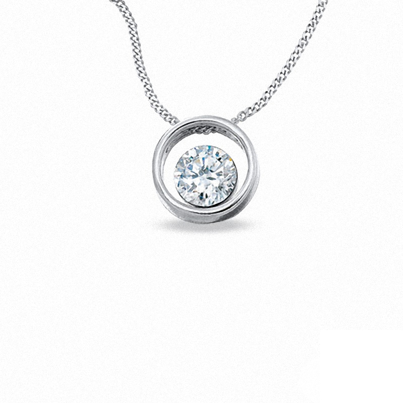 Previously Owned - 0.20 CT.  Diamond Solitaire Pendant in 14K White Gold (I/I2) - 17"