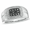 Previously Owned - Men's Black Sapphire and 0.14 CT. T.W. Diamond Frame Ring in 10K White Gold