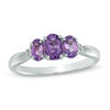 Thumbnail Image 0 of Previously Owned - Oval Amethyst and Lab-Created White Sapphire Three Stone Ring in 10K White Gold