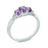 Thumbnail Image 1 of Previously Owned - Oval Amethyst and Lab-Created White Sapphire Three Stone Ring in 10K White Gold