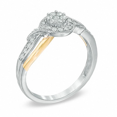 Previously Owned - Cherished Promise Collection™ 0.25 CT. T.W. Diamond Cluster Split Shank Ring in 10K Two-Tone Gold