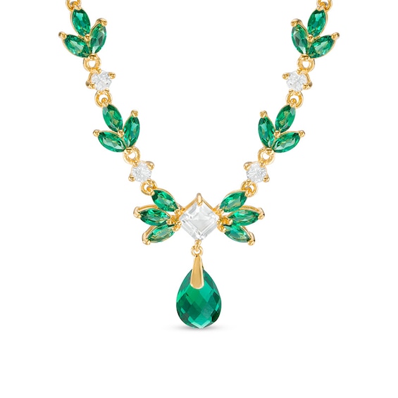 Previously Owned - Lab-Created Green Quartz and White Sapphire Necklace in Sterling Silver with 18K Gold Plate - 17"