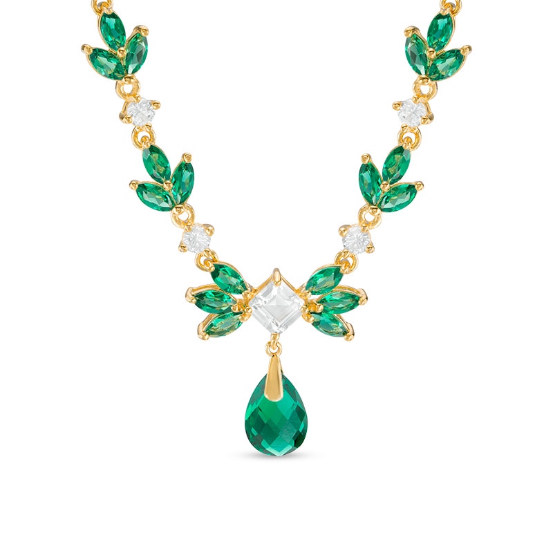 Previously Owned - Lab-Created Green Quartz and White Sapphire Necklace in Sterling Silver with 18K Gold Plate - 17"|Peoples Jewellers