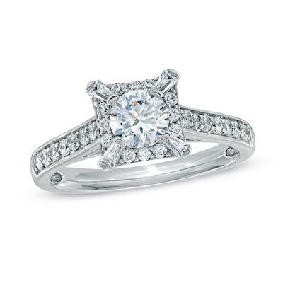 Previously Owned -  0.82 CT. T.W. Diamond Frame Engagement Ring in 14K White Gold (I/I1)