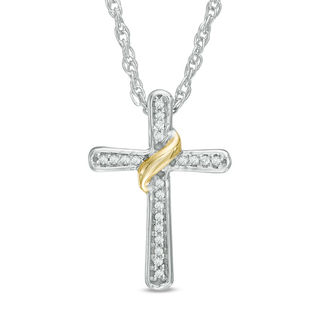 Previously Owned - Diamond Accent Wrap Around Cross Pendant in 10K Two-Tone Gold