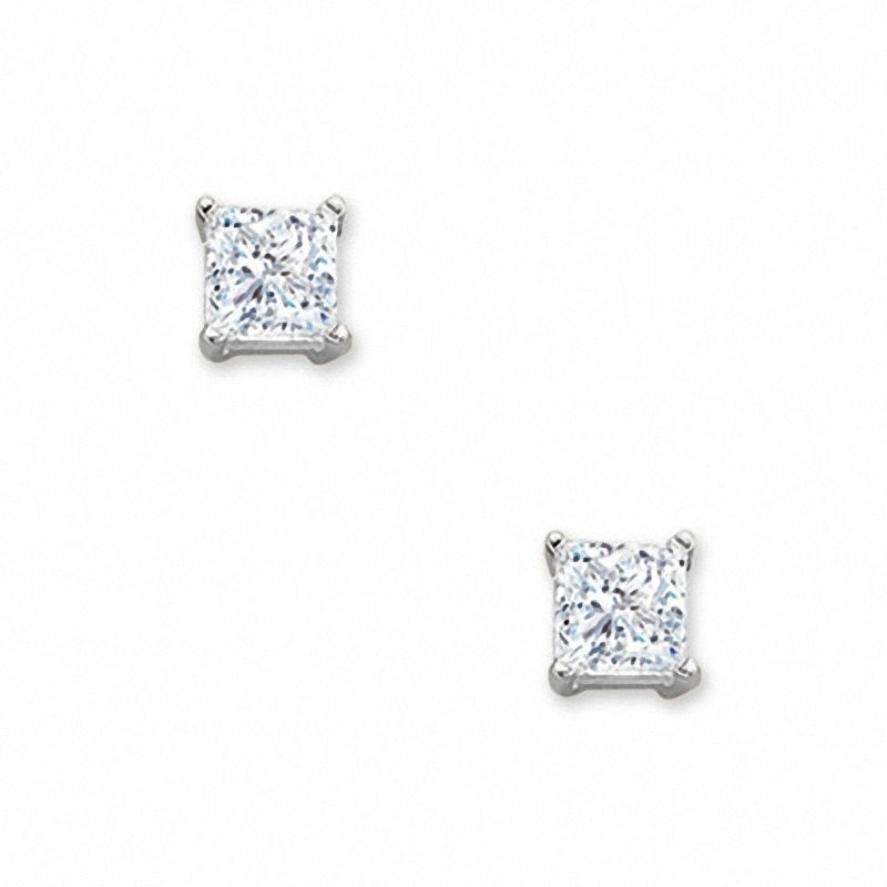 Main Image 1 of Previously Owned - 0.37 CT. T.W. Princess-Cut Diamond Solitaire Stud Earrings in 14K White Gold (K-L/I2-I3)