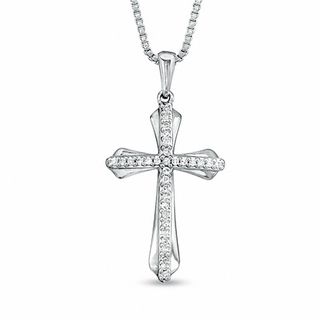 Previously Owned - 0.07 CT. T.W. Diamond Cross Pendant in Sterling Silver