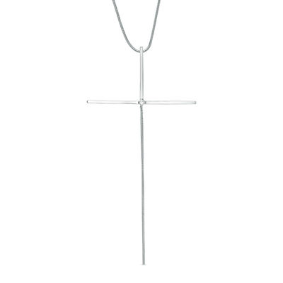 Previously Owned - Diamond Accent Elongated Cross Pendant in Sterling Silver - 16"