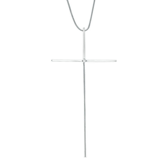 Previously Owned - Diamond Accent Elongated Cross Pendant in Sterling Silver - 16"