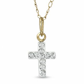 Previously Owned - Child's Crystal Cross Pendant in 14K Gold - 13"