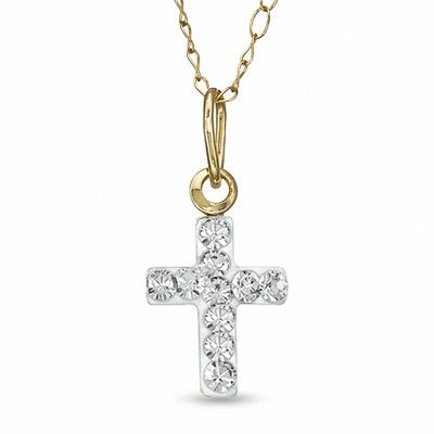 Previously Owned - Child's Crystal Cross Pendant in 14K Gold - 13"