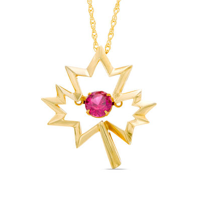 Previously Owned - Unstoppable Love™  5.0mm Lab-Created Ruby Maple Leaf Pendant in Sterling Silver with 14K Gold Plate