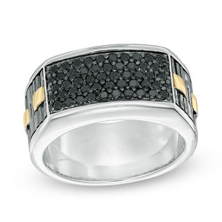 Previously Owned - Men's Black Sapphire Band in Sterling Silver and 10K Gold