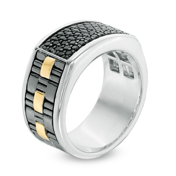 Previously Owned - Men's Black Sapphire Band in Sterling Silver and 10K Gold