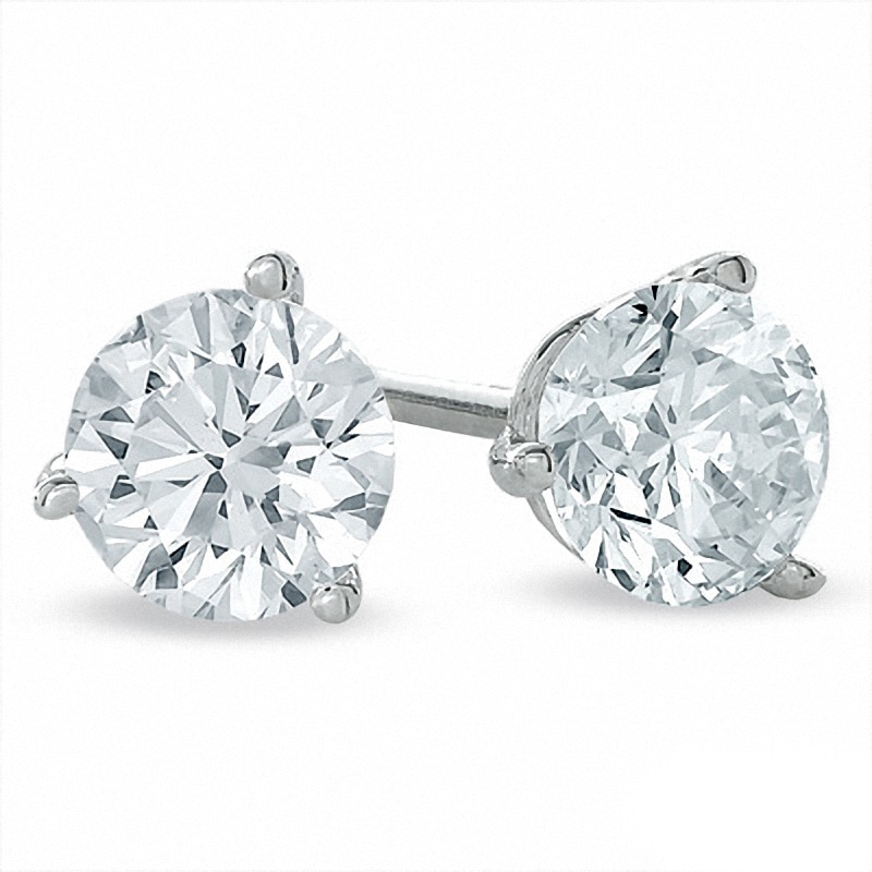 Main Image 1 of Previously Owned - 1.00 CT. T.W.  Diamond Solitaire Stud Earrings in 14K White Gold (I/I2)