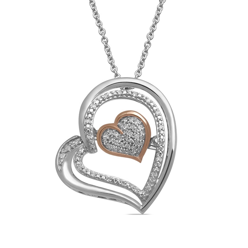 Previously Owned - Unstoppable Love™  0.10 CT. T.W. Diamond Double Heart Pendant in Sterling Silver and 10K Rose Gold|Peoples Jewellers