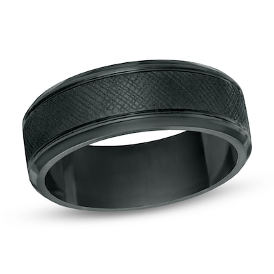 Previously Owned - Men's 8.0mm Textured Wedding Band in Tantalum with Black Ion-Plate