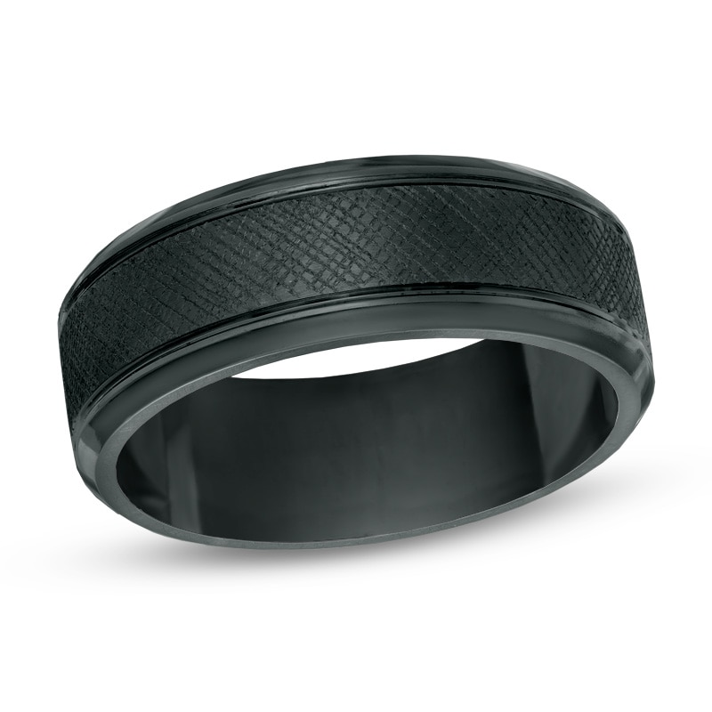 Previously Owned - Men's 8.0mm Textured Wedding Band in Tantalum with Black Ion-Plate|Peoples Jewellers