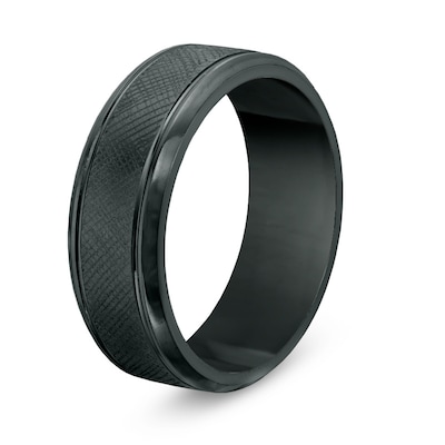 Previously Owned - Men's 8.0mm Textured Wedding Band in Tantalum with Black Ion-Plate