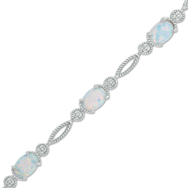 Previously Owned - Oval Lab-Created Opal Rope Bracelet in Sterling Silver - 7.5"|Peoples Jewellers