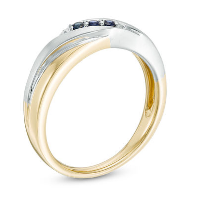 Previously Owned - Ladies' Blue Sapphire Three Stone Slant Wedding Band in 10K Two-Tone Gold