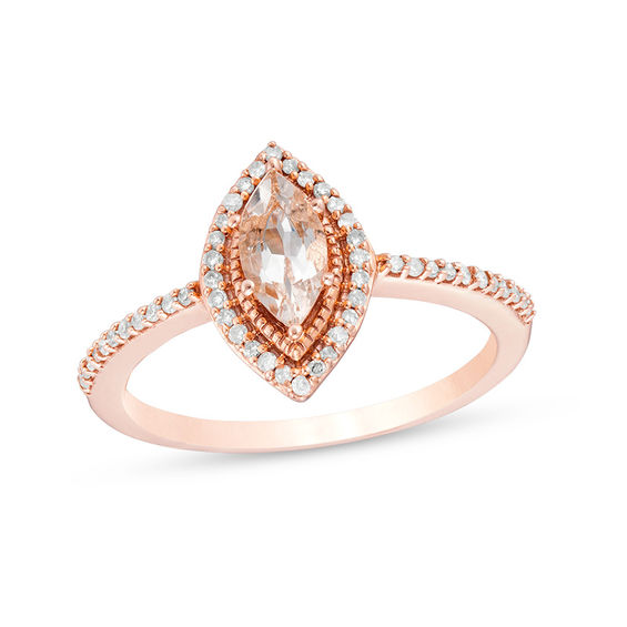 Previously Owned - Marquise Morganite and 0.15 CT. T.W. Diamond Frame Ring in 10K Rose Gold