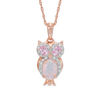 Previously Owned - Lab-Created Opal with Pink and White Sapphire Owl Pendant in Sterling Silver with 14K Rose Gold Plate