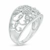 Thumbnail Image 1 of Previously Owned - 0.10 CT. T.W. Quad Diamond Scroll Dome Ring in Sterling Silver