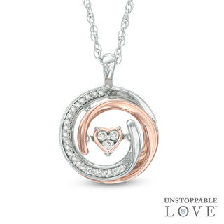 Previously Owned - Unstoppable Love™  0.10 CT. T.W. Diamond Heart Whirl Pendant in Sterling Silver and 10K Rose Gold