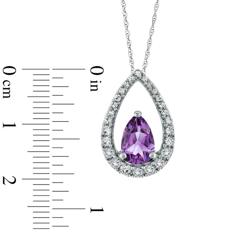 Previously Owned - Pear-Shaped Amethyst and Lab-Created White Sapphire Pendant in Sterling Silver