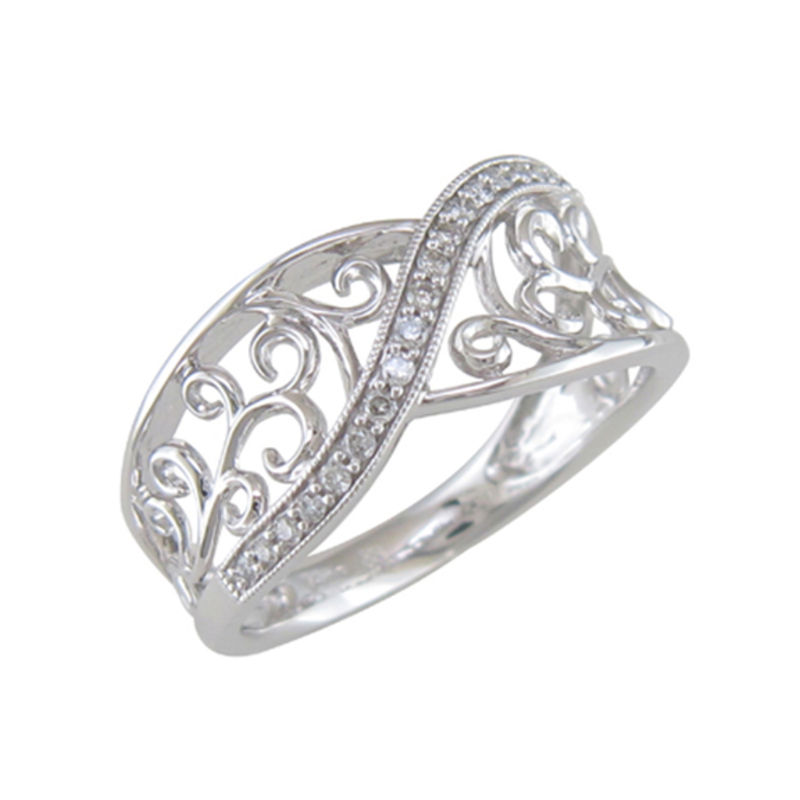 Previously Owned - 0.10 CT. T.W. Diamond Scroll Ring in Sterling Silver|Peoples Jewellers