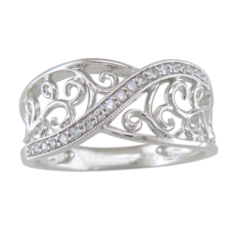 Previously Owned - 0.10 CT. T.W. Diamond Scroll Ring in Sterling Silver|Peoples Jewellers