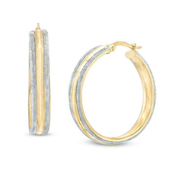 Previously Owned - 30mm Double Row Glitter Hoop Earrings in 10K Gold