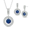 Thumbnail Image 0 of Previously Owned - Lab-Created Blue and White Sapphire Frame Pendant and Earrings Set in Sterling Silver