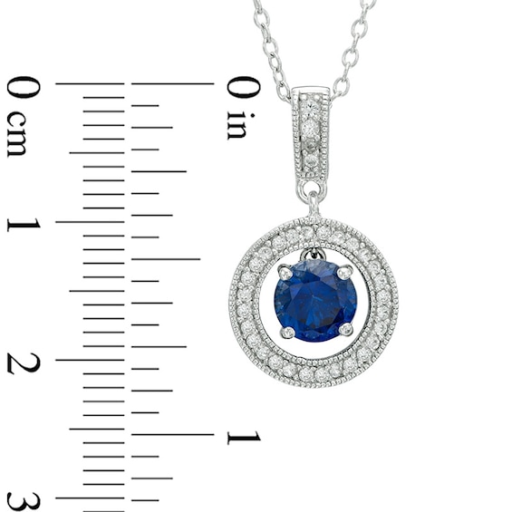 Previously Owned - Lab-Created Blue and White Sapphire Frame Pendant and Earrings Set in Sterling Silver