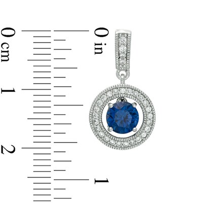 Previously Owned - Lab-Created Blue and White Sapphire Frame Pendant and Earrings Set in Sterling Silver